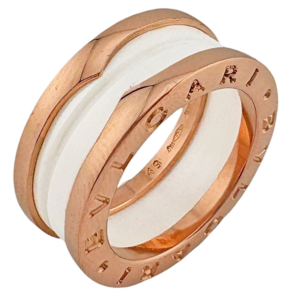 BVLGARI B-zero.1 White Ceramic Ring, 18K Pink Gold, Women's Ring.